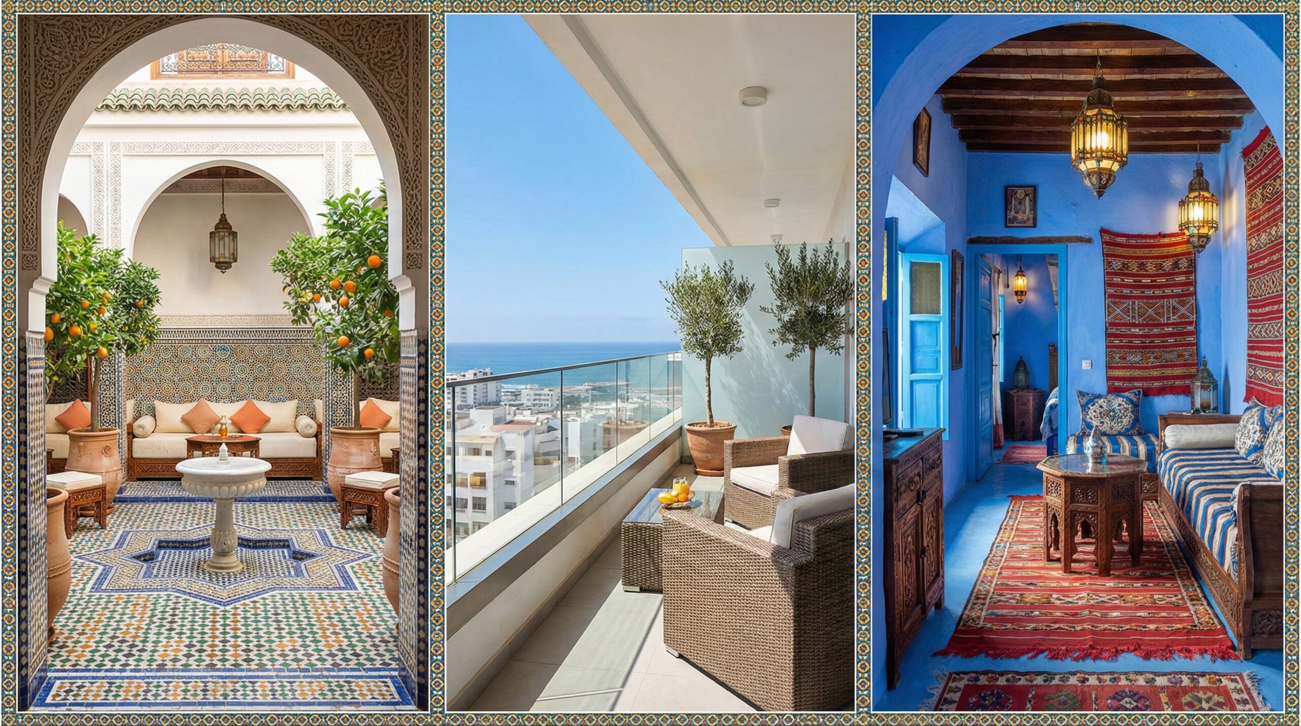 Collage of top Airbnb rentals in Morocco featuring riads and apartments.