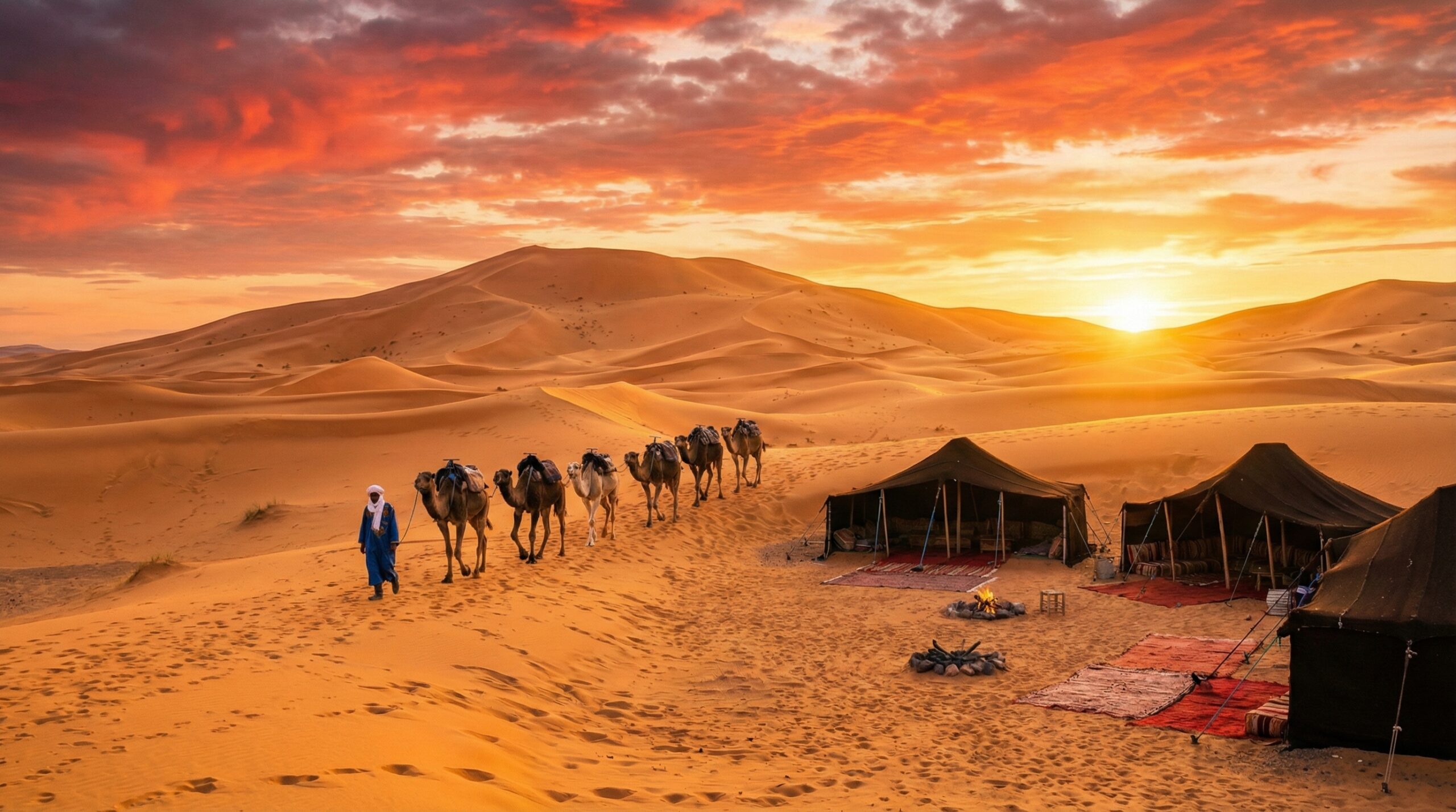 Sunrise over Erg Chebbi dunes in Merzouga during a Morocco desert tour