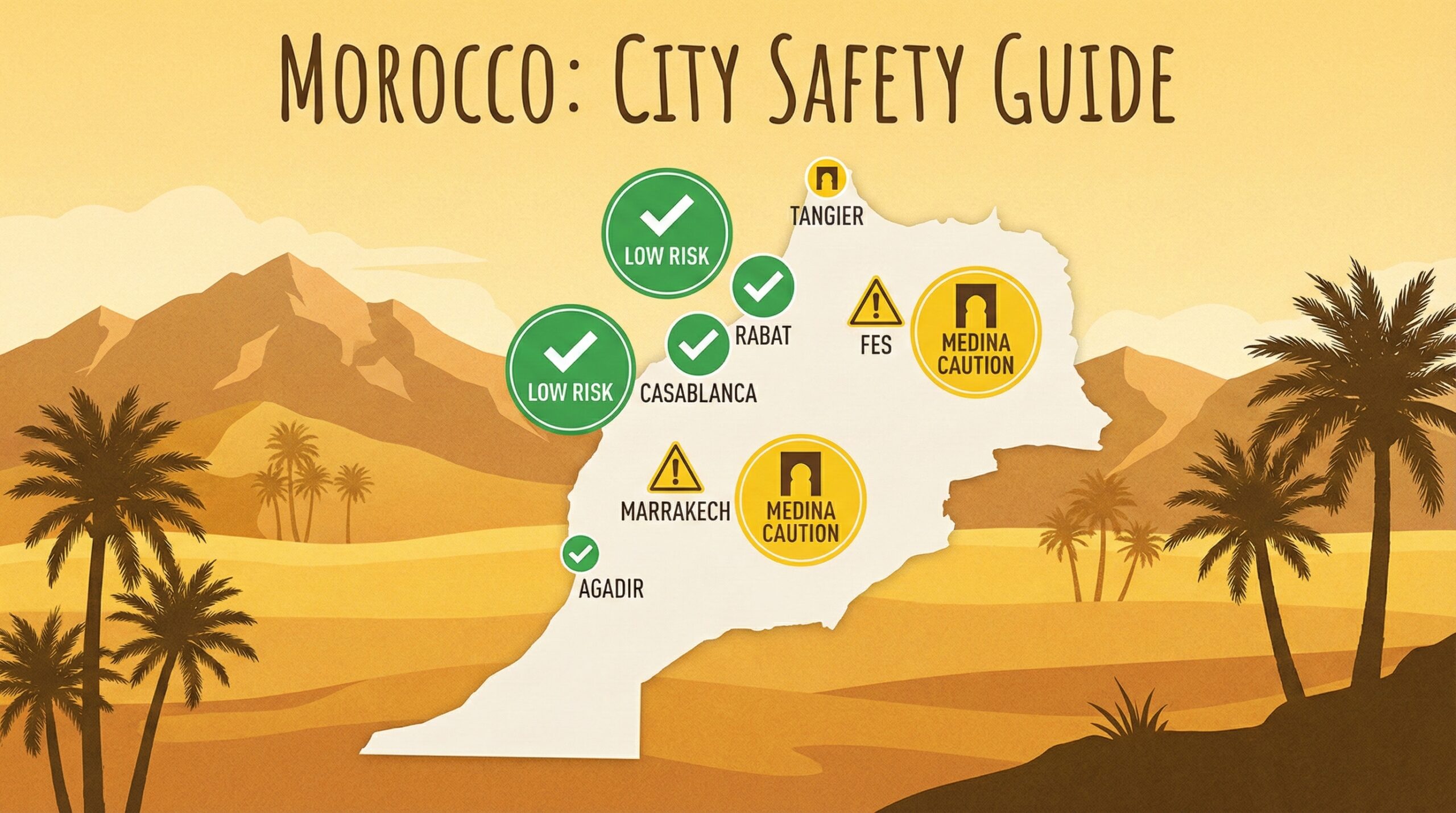 Map of Morocco safety by city for tourists.