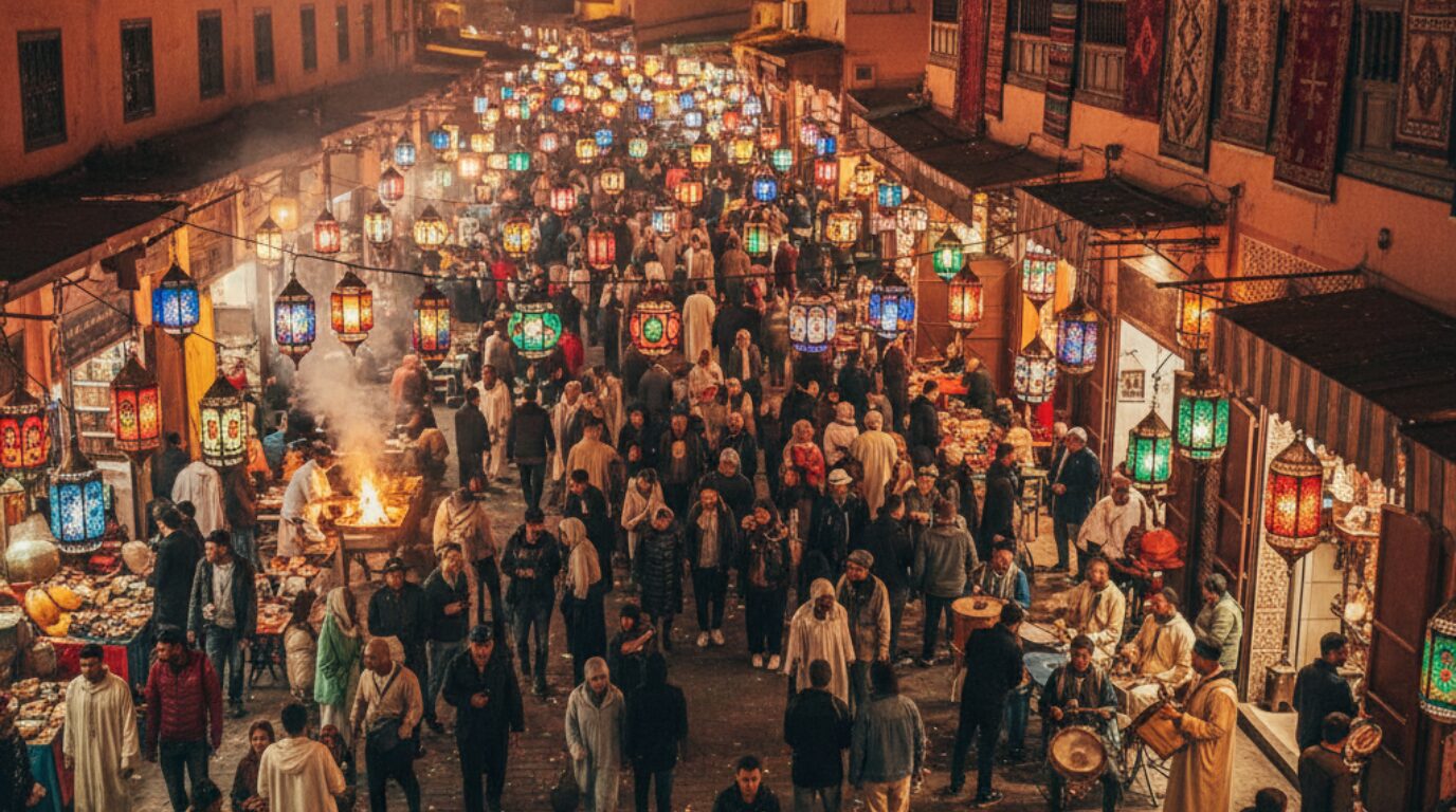 Crowd enjoying a cultural event in Marrakech in March