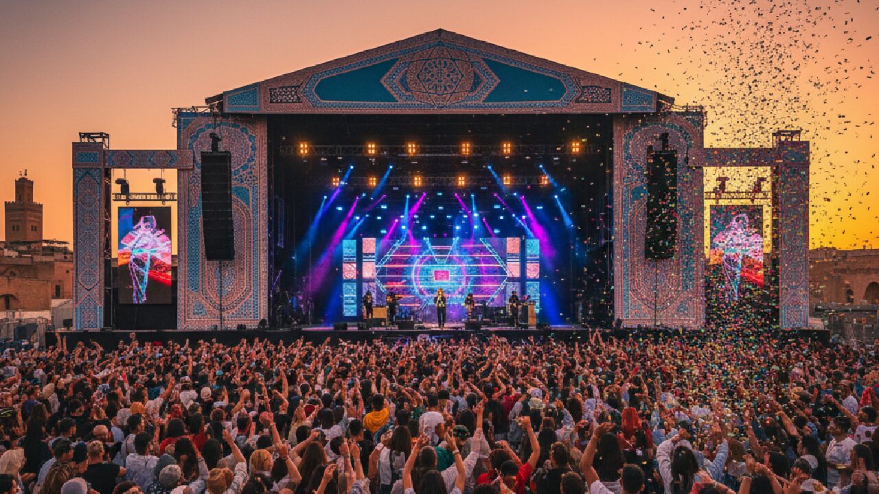 Large outdoor music festival during Morocco events May 2026